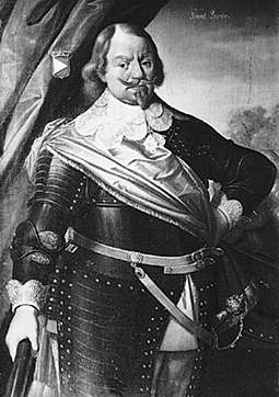 Svartvitt porträtt av Fältmarskalk Johan Banér
