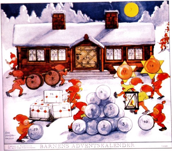 Gammal adventskalender av Aina Stenberg.